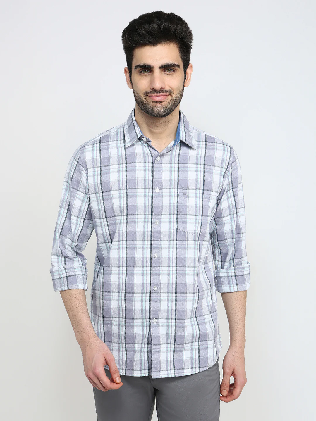 Parx Men Purple Checks Slim Fit Cotton Full Sleeve Casual Shirt