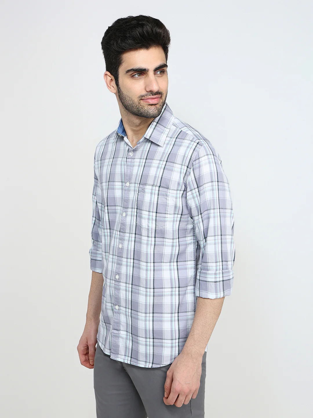 Parx Men Purple Checks Slim Fit Cotton Full Sleeve Casual Shirt - Image 2