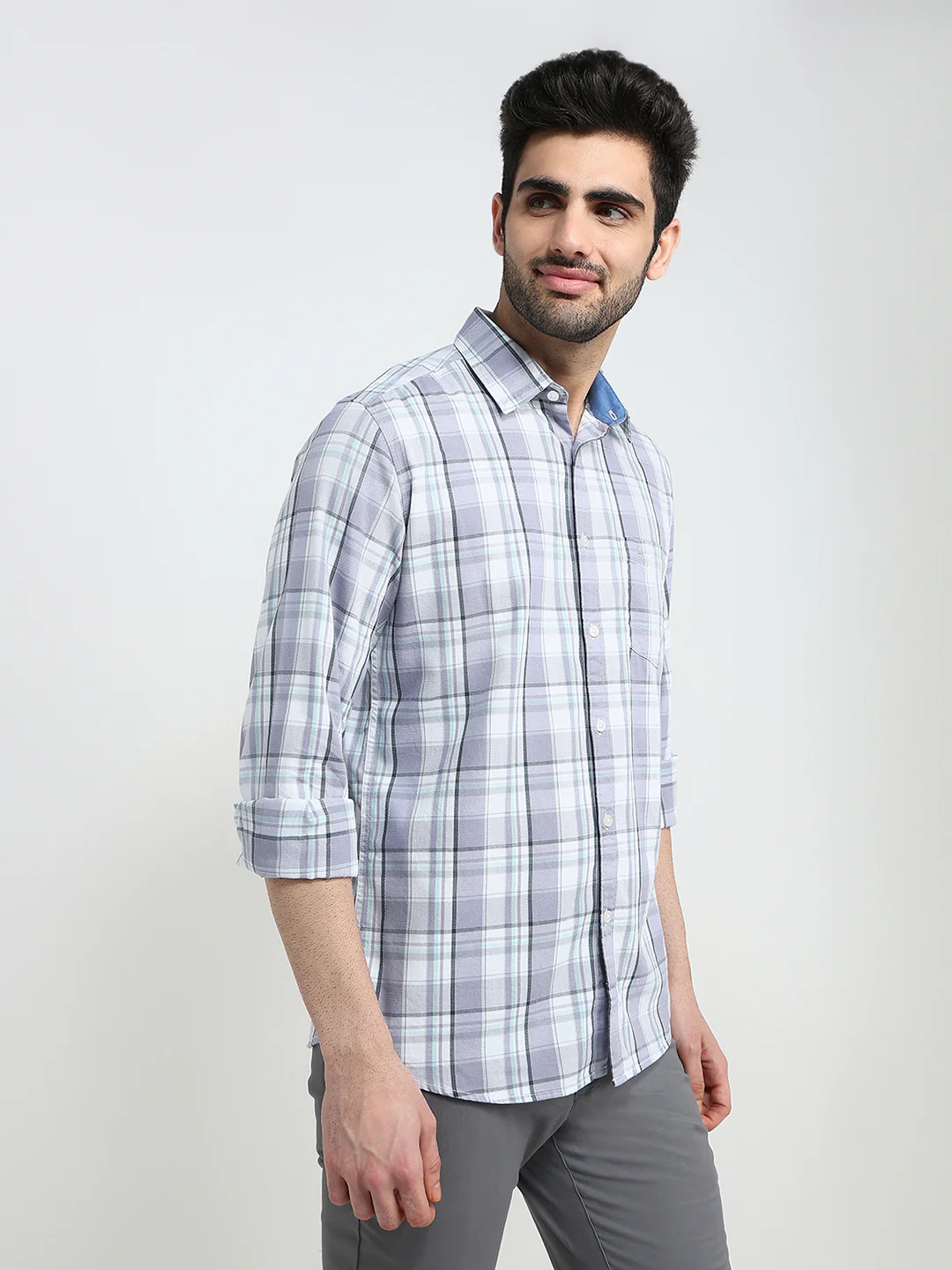 Parx Men Purple Checks Slim Fit Cotton Full Sleeve Casual Shirt - Image 3