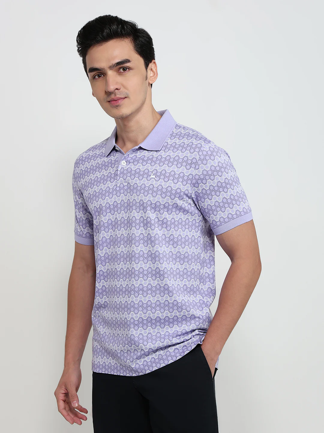 Parx Men Purple Regular Fit Print Polo Neck Collar T-shirt - Image 3