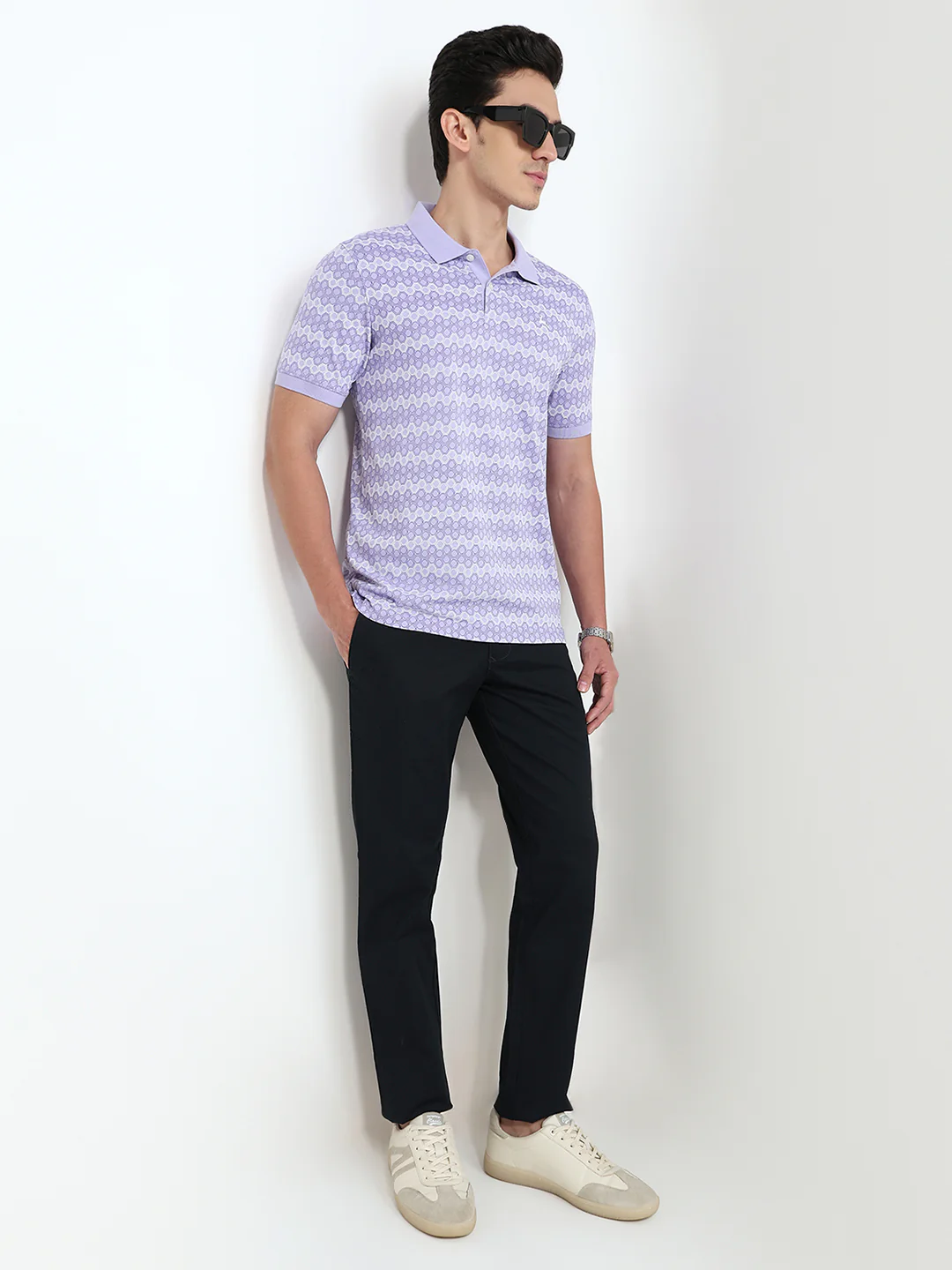 Parx Men Purple Regular Fit Print Polo Neck Collar T-shirt - Image 5