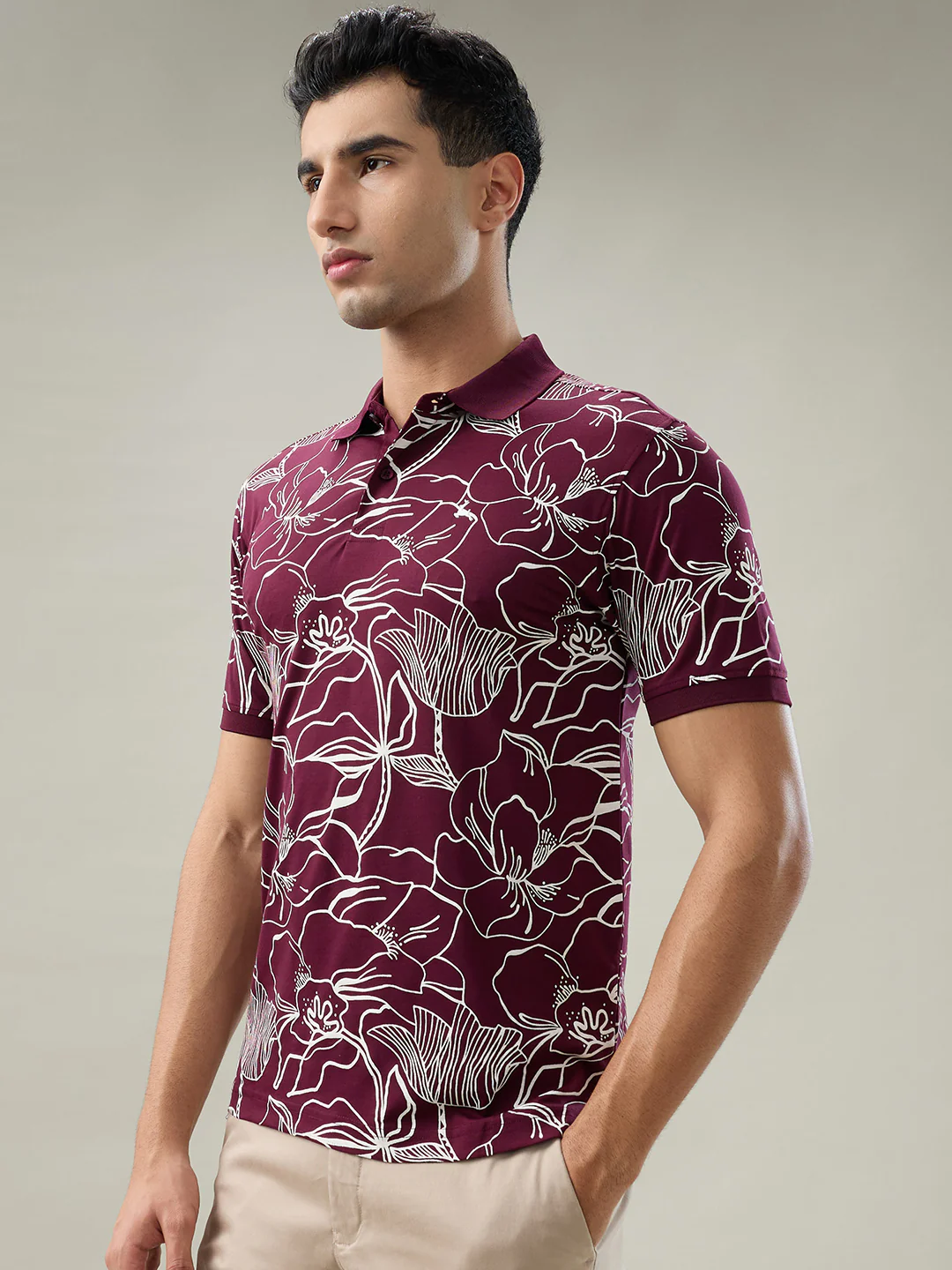 Parx Men Purple Printed Regular Fit Raymond Blend T-Shirt - Image 3