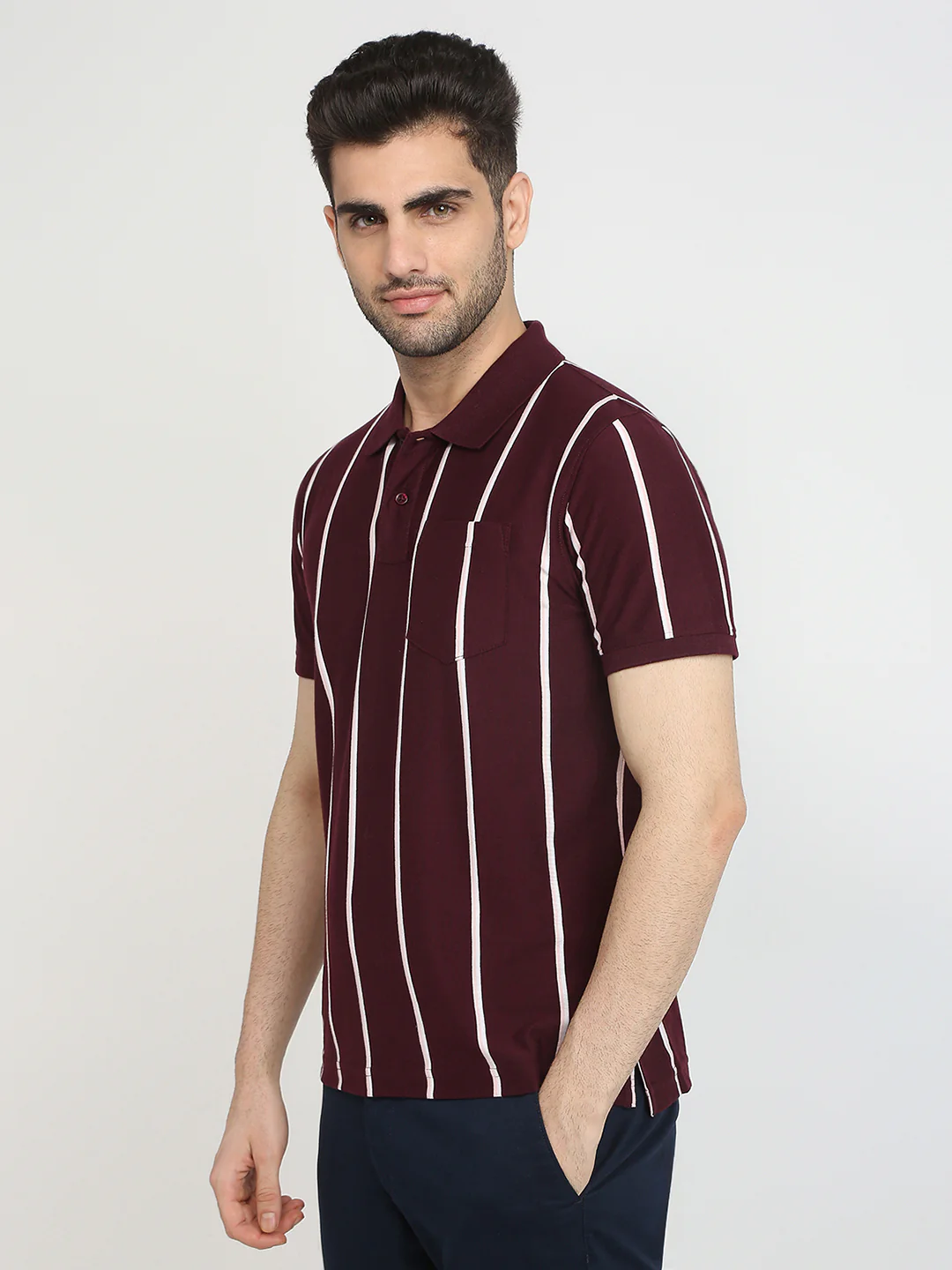 Parx Men Purple Yarn Dyed Regular Fit Cotton Blend T-Shirt - Image 2