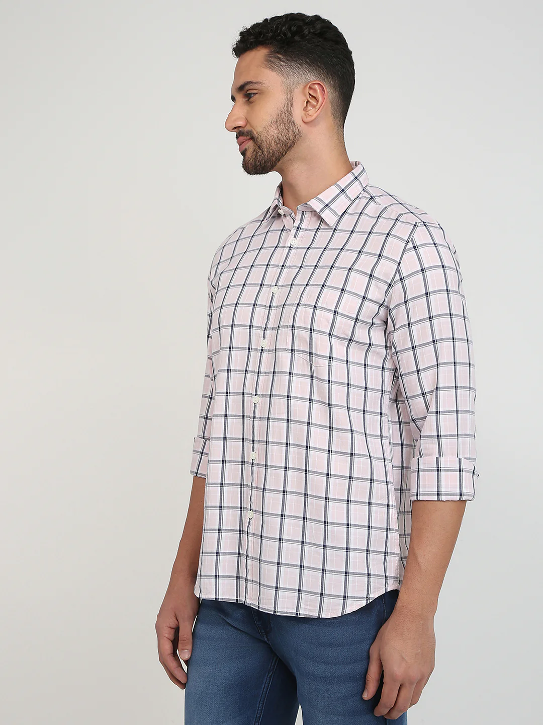 Parx Men Pink Checks Slim Fit Cotton Casual Shirt - Image 2