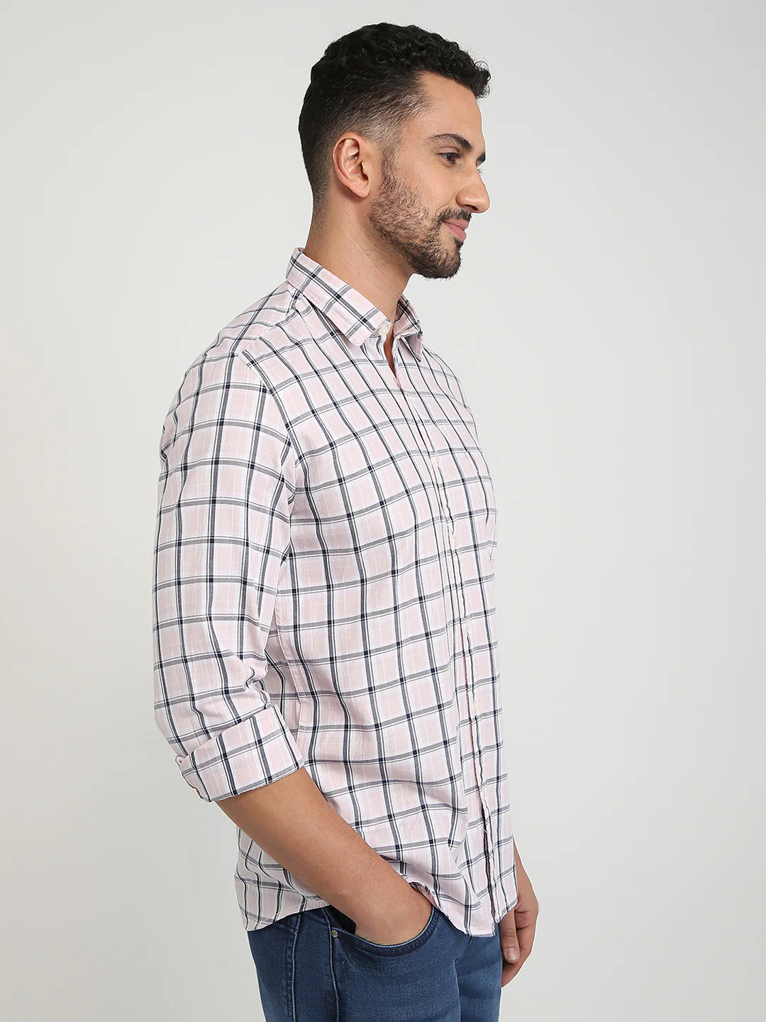 Parx Men Pink Checks Slim Fit Cotton Casual Shirt - Image 3