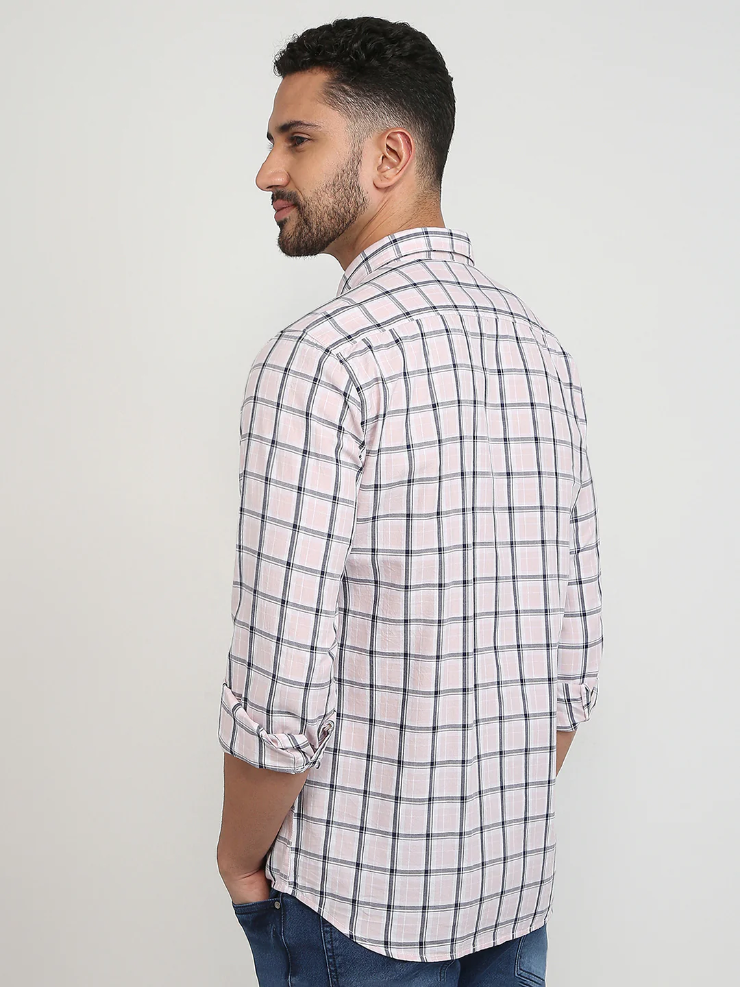 Parx Men Pink Checks Slim Fit Cotton Casual Shirt - Image 4