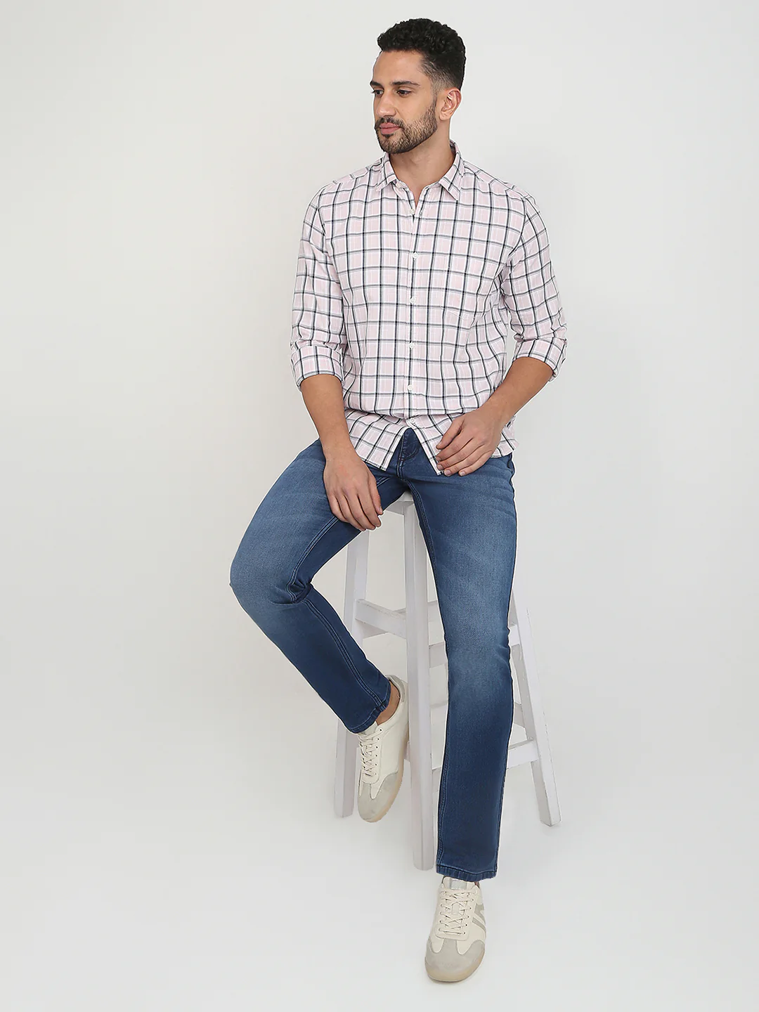 Parx Men Pink Checks Slim Fit Cotton Casual Shirt - Image 5