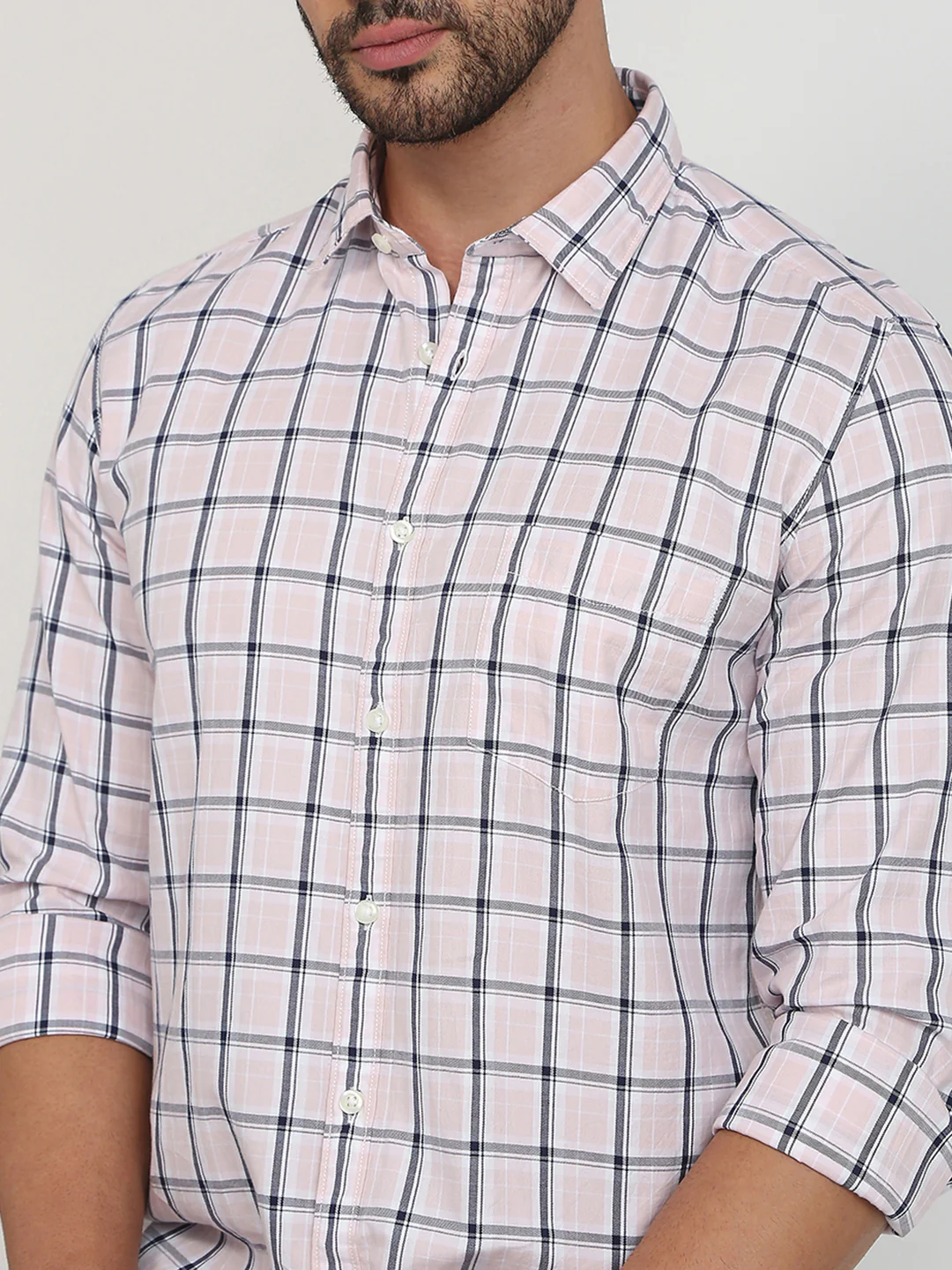 Parx Men Pink Checks Slim Fit Cotton Casual Shirt - Image 6