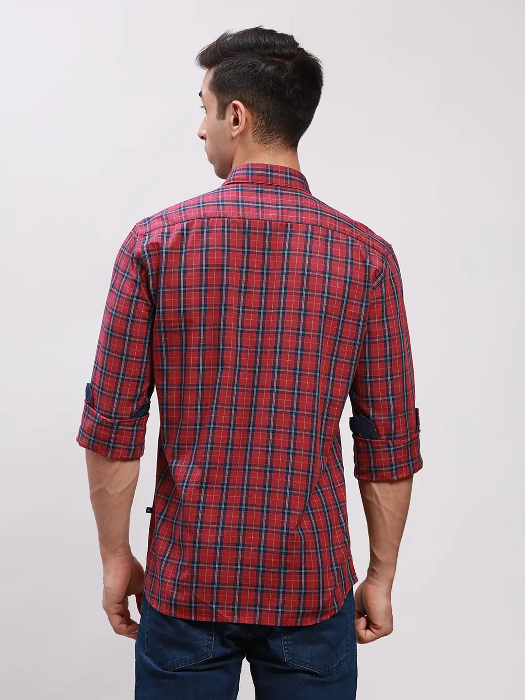 Parx Men Red Checks Slim Fit Cotton Full Sleeve Cut Away Collar Shirt - Image 4