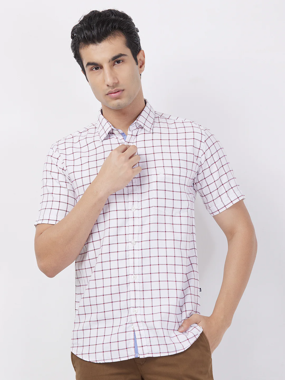 Parx Men Red Checks Slim Fit Cotton Shirt