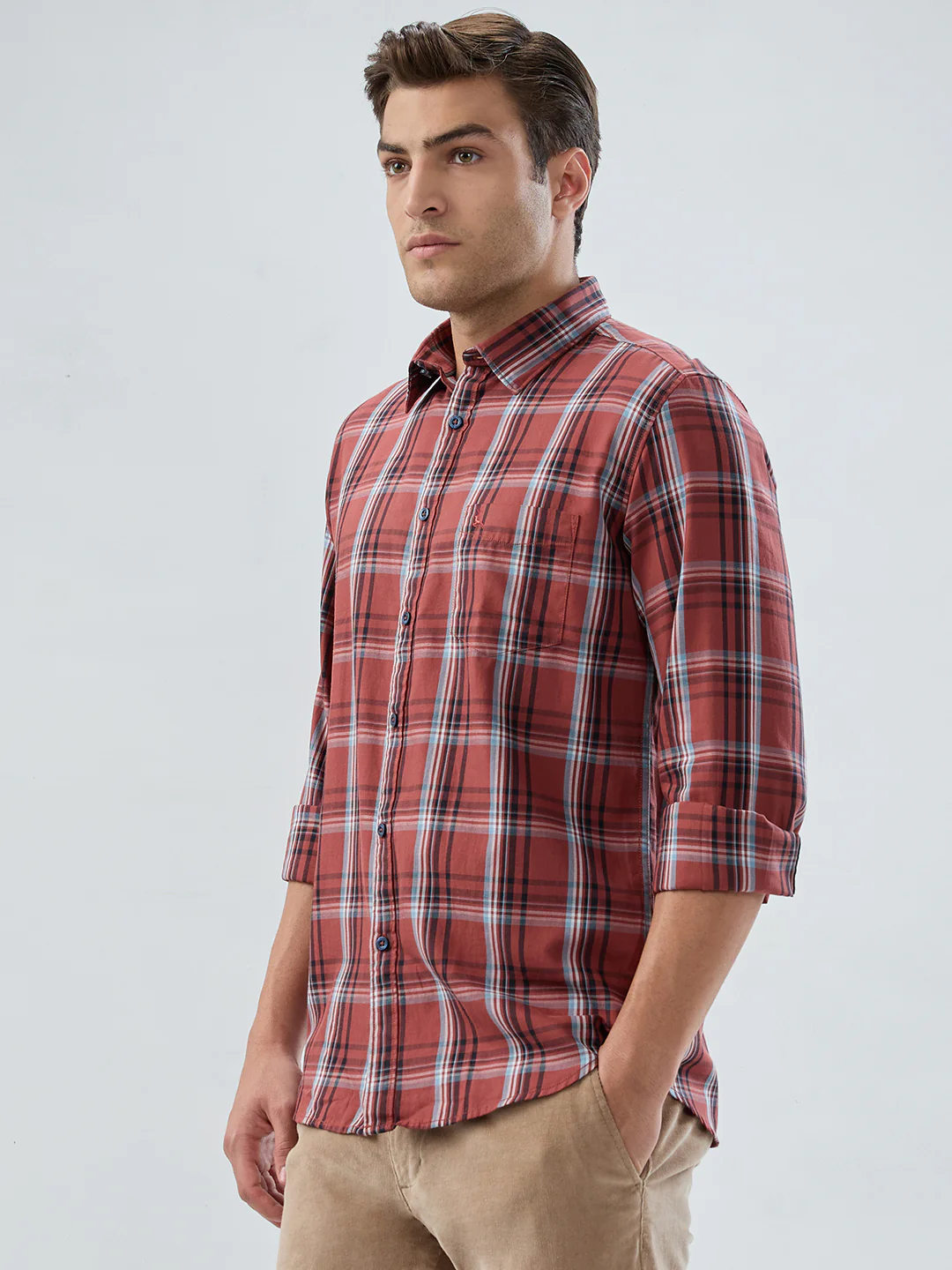 Parx Men Red Checks Slim Fit Cotton Shirt - Image 3