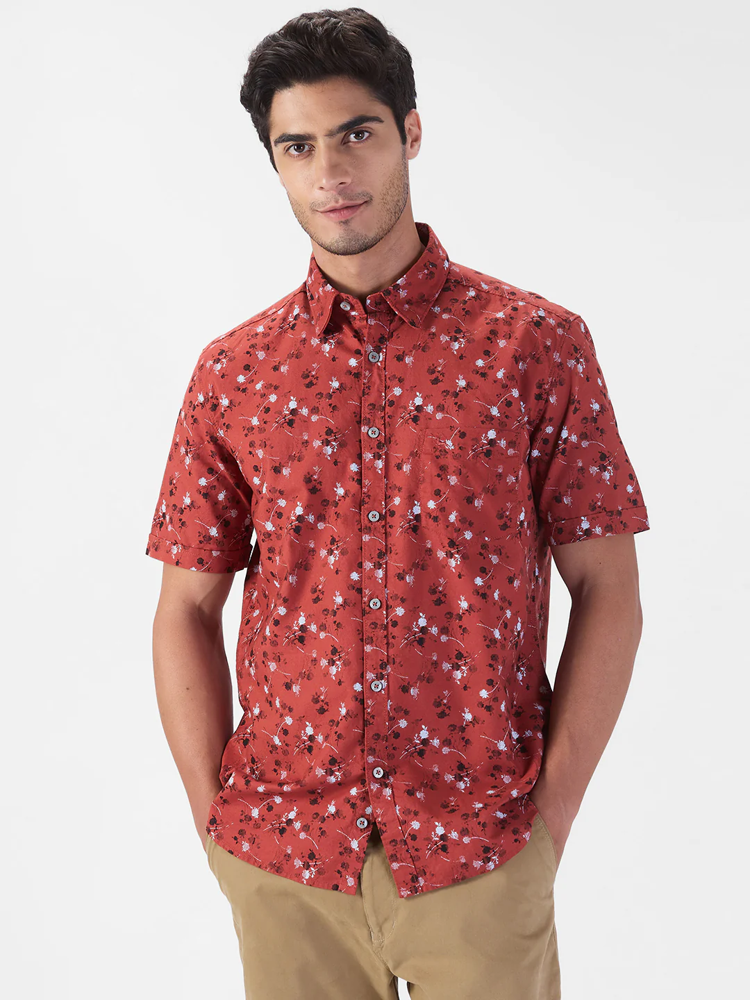 Parx Men Red Print Slim Fit Cotton Shirt