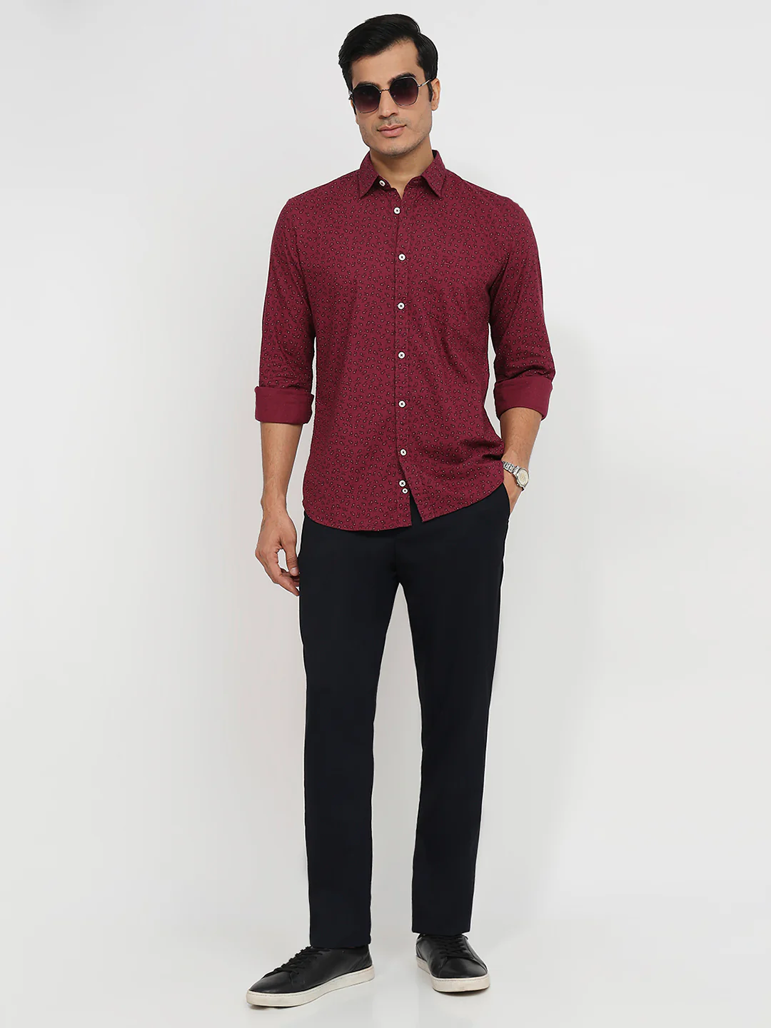 Parx Men Red Print Slim Fit Cotton Shirt - Image 5