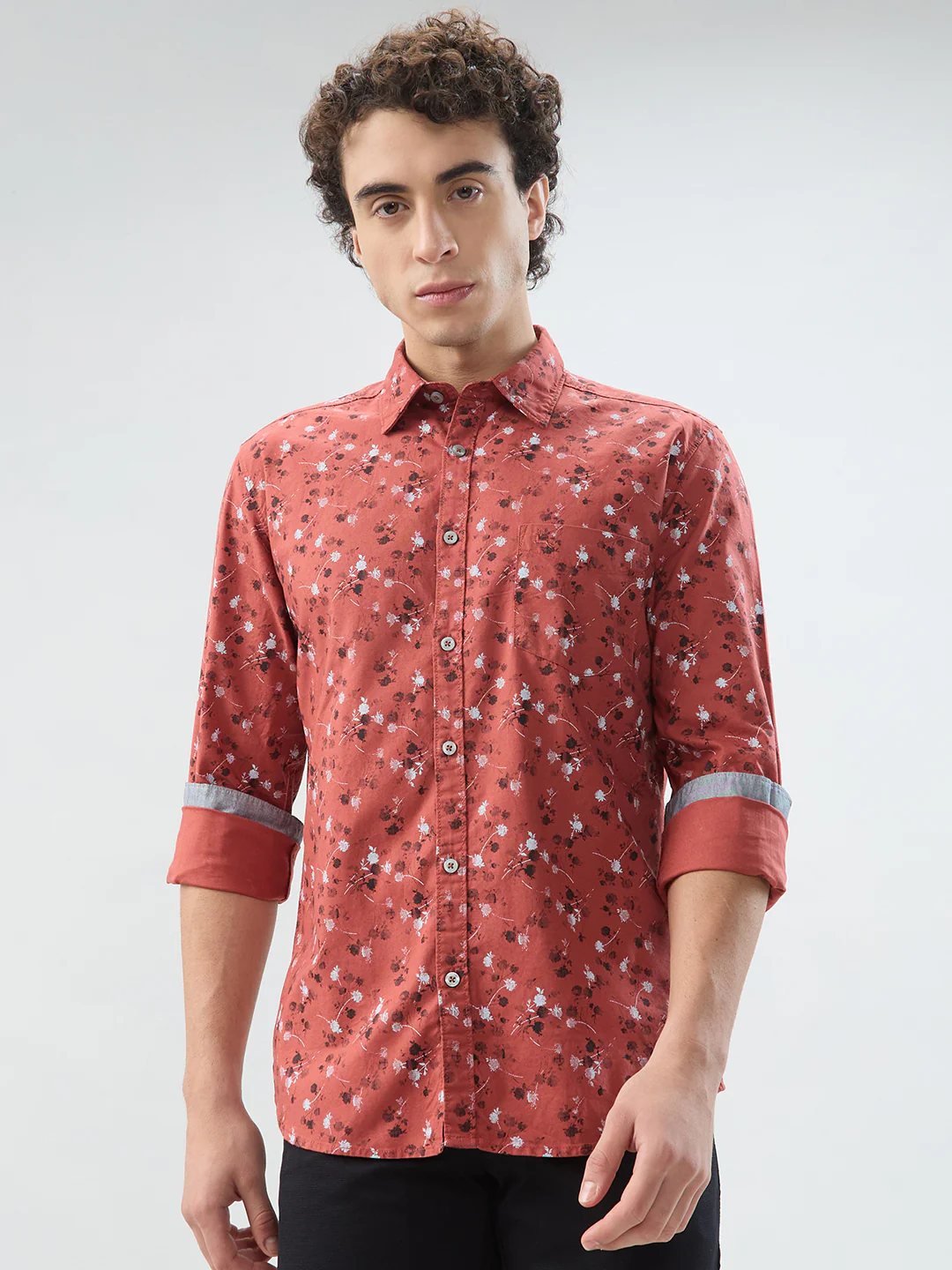 Parx Men Red Print Slim Fit Cotton Shirt