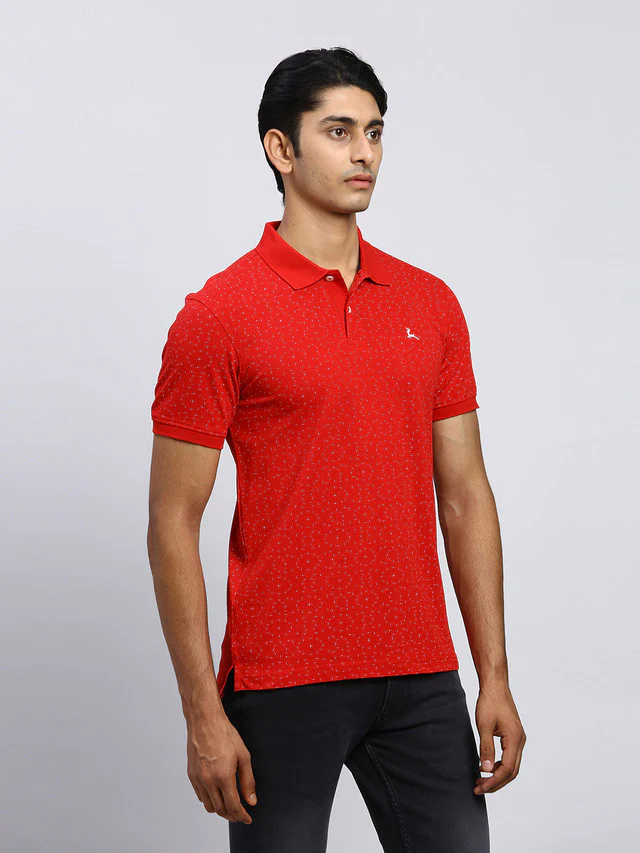 Parx Men Red Printed Regular Fit Half Sleeve Polo Neck T-Shirt - Image 2