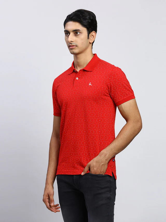 Parx Men Red Printed Regular Fit Half Sleeve Polo Neck T-Shirt - Image 3