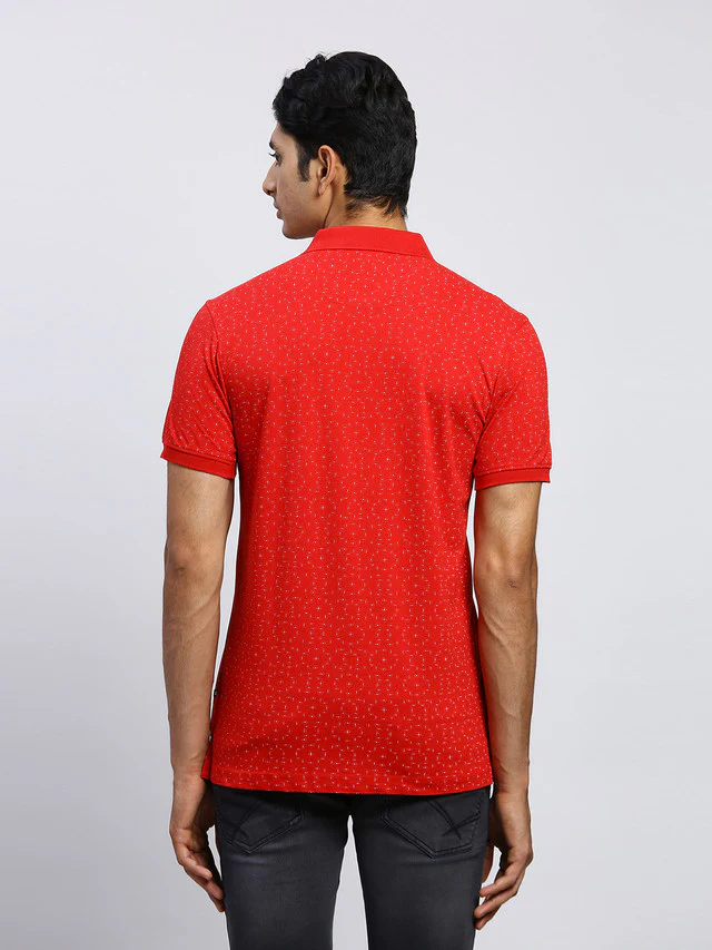 Parx Men Red Printed Regular Fit Half Sleeve Polo Neck T-Shirt - Image 4