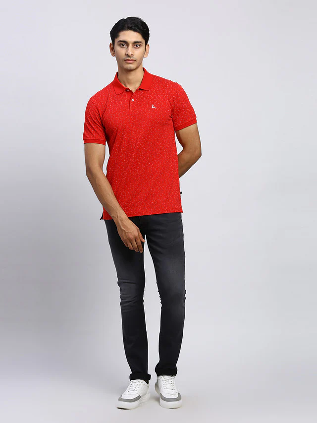 Parx Men Red Printed Regular Fit Half Sleeve Polo Neck T-Shirt - Image 5