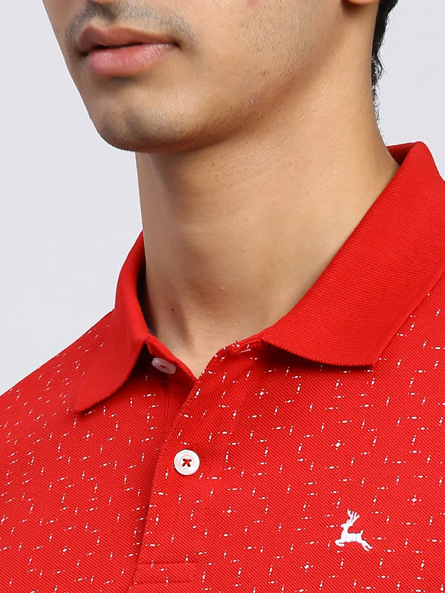Parx Men Red Printed Regular Fit Half Sleeve Polo Neck T-Shirt - Image 6