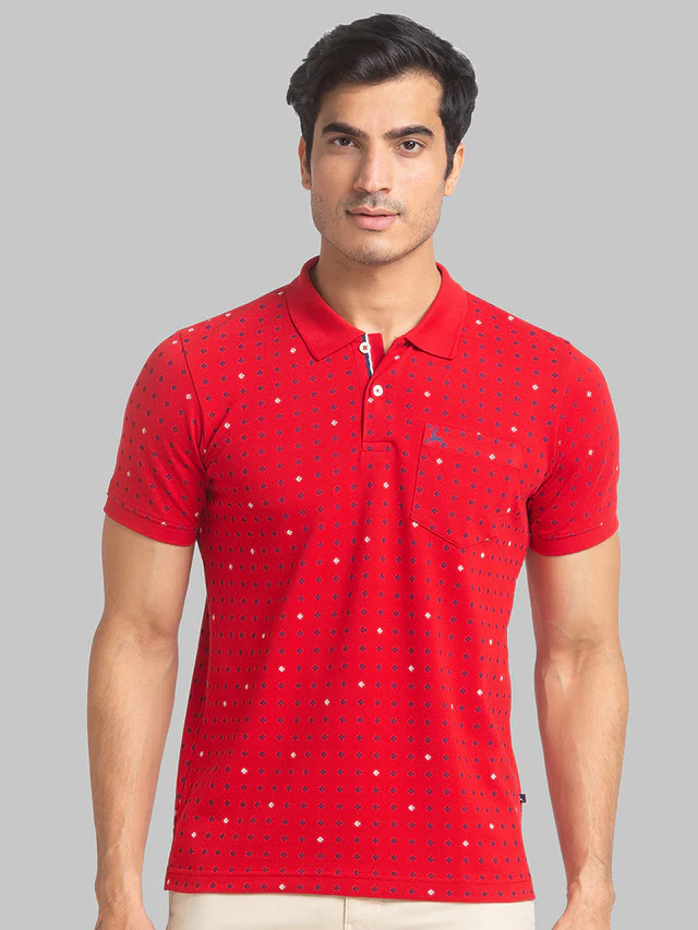 Parx Men Red Printed Regular Fit Half Sleeve Polo Neck T-Shirt