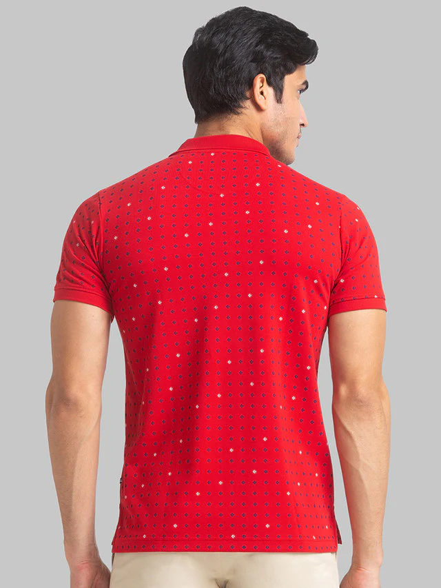 Parx Men Red Printed Regular Fit Half Sleeve Polo Neck T-Shirt - Image 4