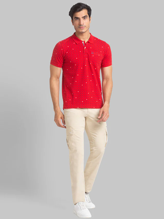 Parx Men Red Printed Regular Fit Half Sleeve Polo Neck T-Shirt - Image 5