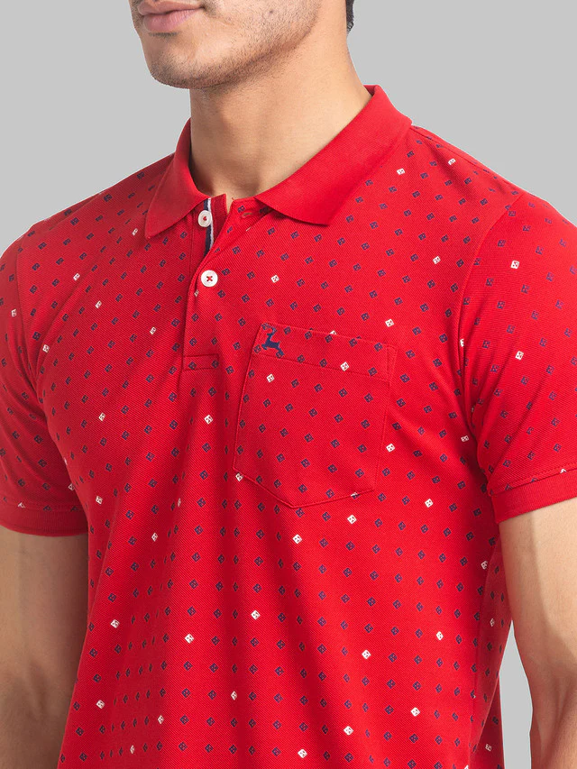 Parx Men Red Printed Regular Fit Half Sleeve Polo Neck T-Shirt - Image 6