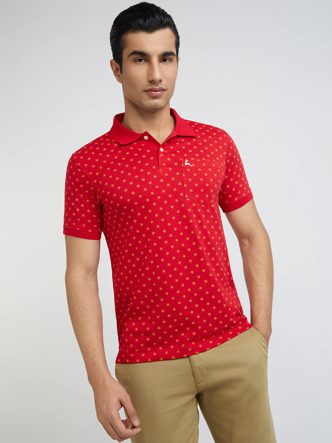 Parx Men Red Printed Regular Fit Half Sleeve Polo Neck T-Shirt