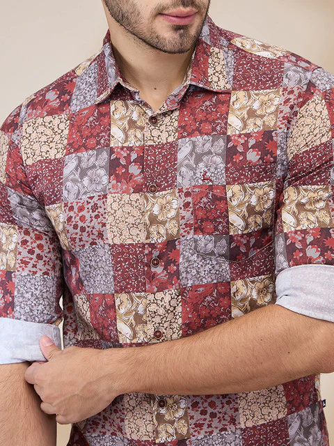 Parx Men Red Printed Slim Fit Cotton Casual Shirts - Image 5