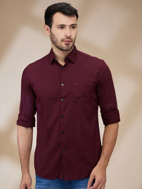 Parx Men Red Printed Slim Fit Cotton Casual Shirts