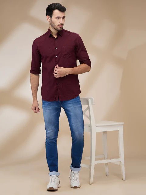Parx Men Red Printed Slim Fit Cotton Casual Shirts - Image 2