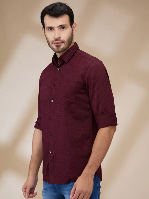 Parx Men Red Printed Slim Fit Cotton Casual Shirts - Image 3