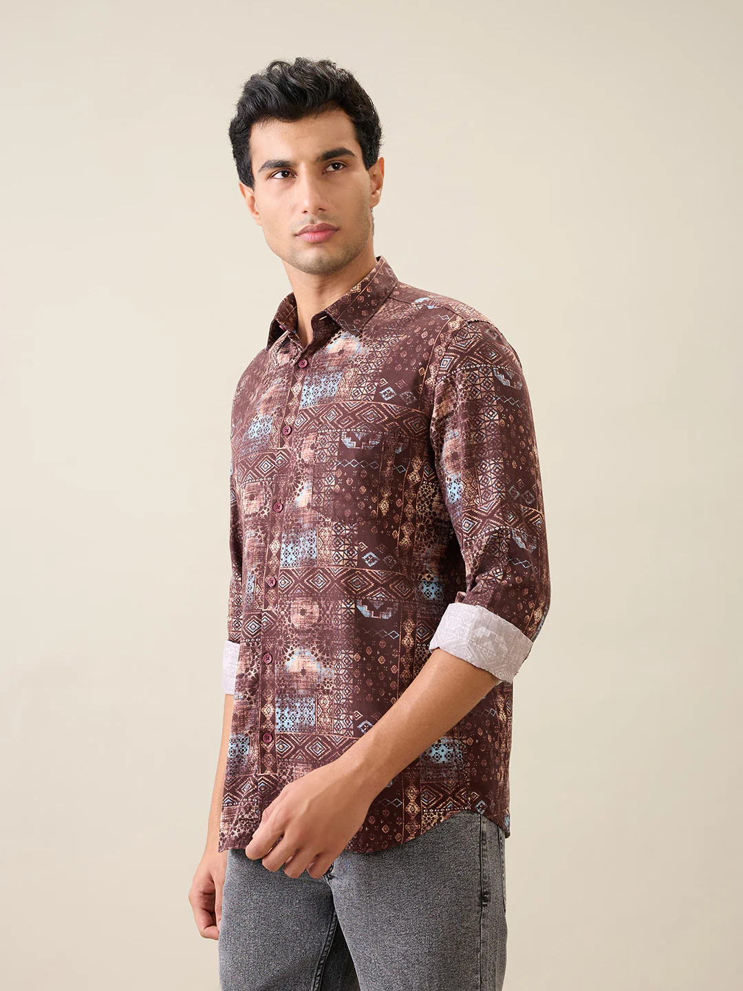 Parx Men Red Printed Slim Fit Cotton Full Sleeve Casual Shirt - Image 2