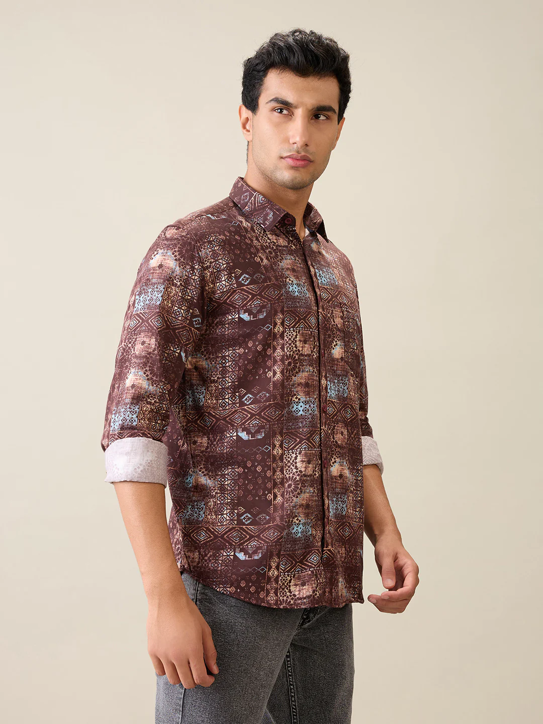 Parx Men Red Printed Slim Fit Cotton Full Sleeve Casual Shirt - Image 3