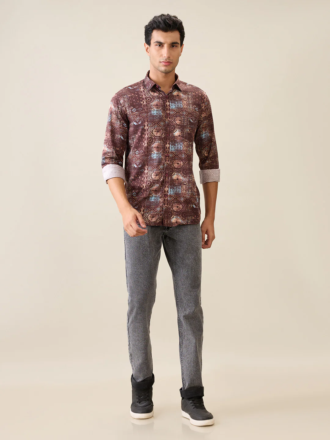 Parx Men Red Printed Slim Fit Cotton Full Sleeve Casual Shirt - Image 5