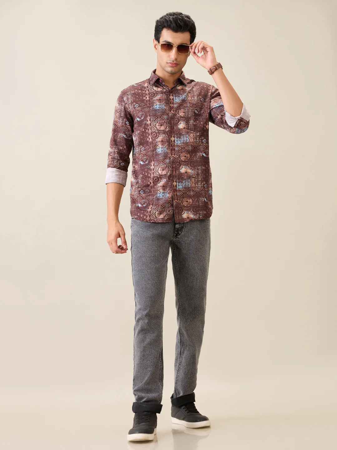 Parx Men Red Printed Slim Fit Cotton Full Sleeve Casual Shirt - Image 6