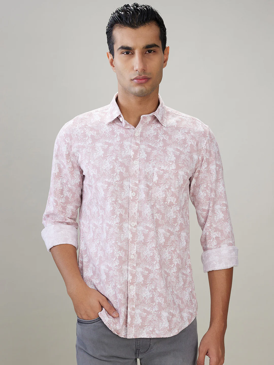 Parx Men Red Printed Slim Fit Cotton Full Sleeve Casual Shirt
