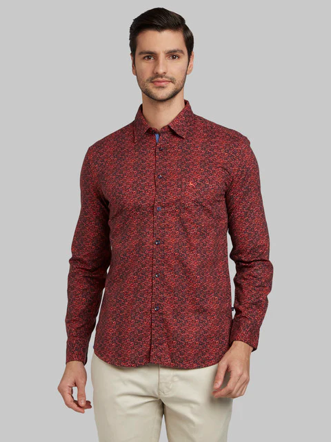 Parx Men Red Printed Slim Fit Cotton Shirt
