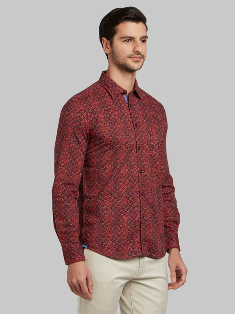 Parx Men Red Printed Slim Fit Cotton Shirt - Image 2
