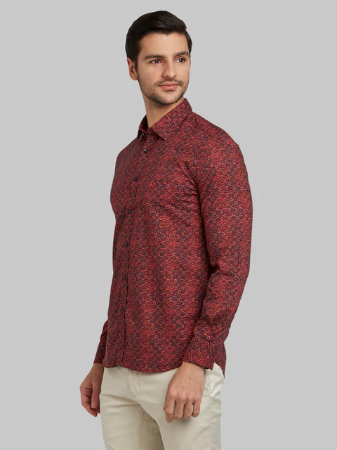 Parx Men Red Printed Slim Fit Cotton Shirt - Image 3