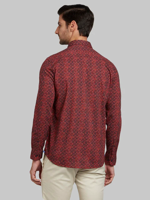 Parx Men Red Printed Slim Fit Cotton Shirt - Image 4