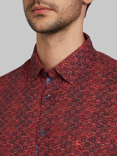 Parx Men Red Printed Slim Fit Cotton Shirt - Image 6