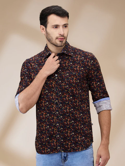 Parx Men Red Printed Slim Fit Cotton Shirt