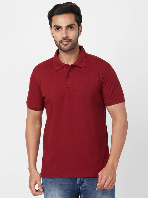 Parx Men Red Regular Fit Solid Polo Neck T-Shirt
