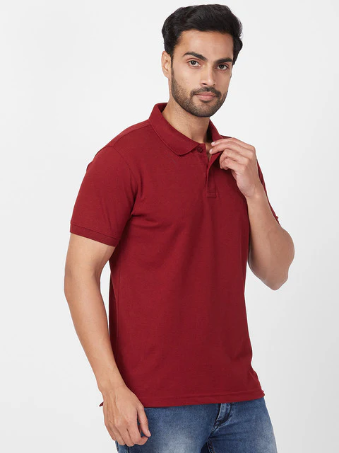 Parx Men Red Regular Fit Solid Polo Neck T-Shirt - Image 2