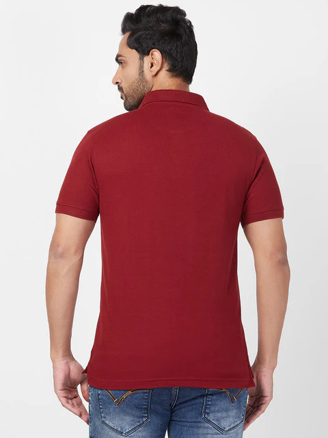 Parx Men Red Regular Fit Solid Polo Neck T-Shirt - Image 4