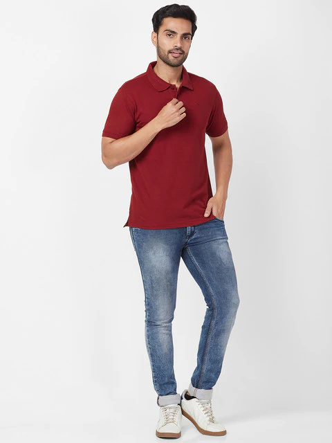 Parx Men Red Regular Fit Solid Polo Neck T-Shirt - Image 5