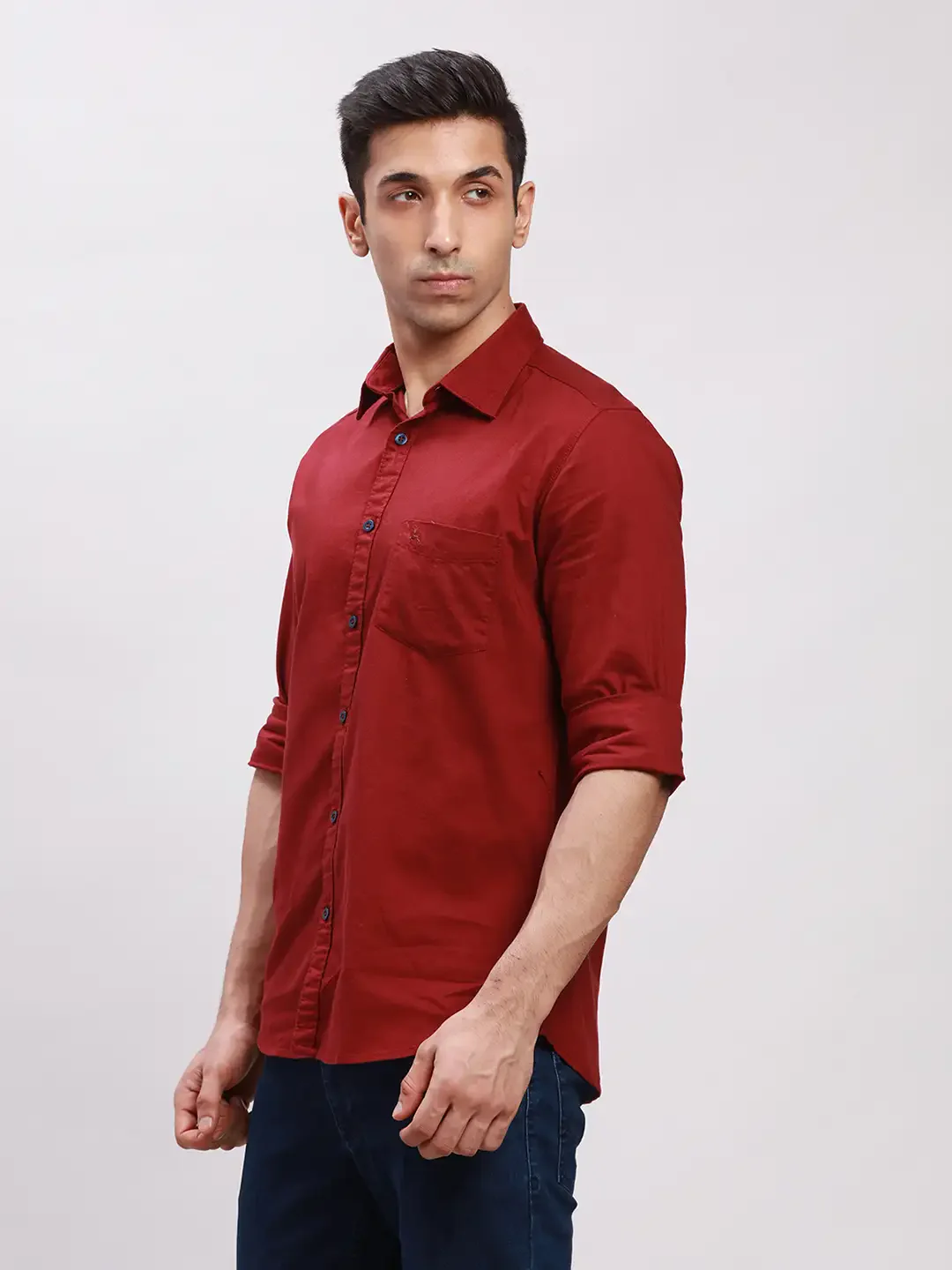 Parx Men Red Slim Fit Solid Cotton Full Sleeve Cutaway Collar Shirts - Image 3