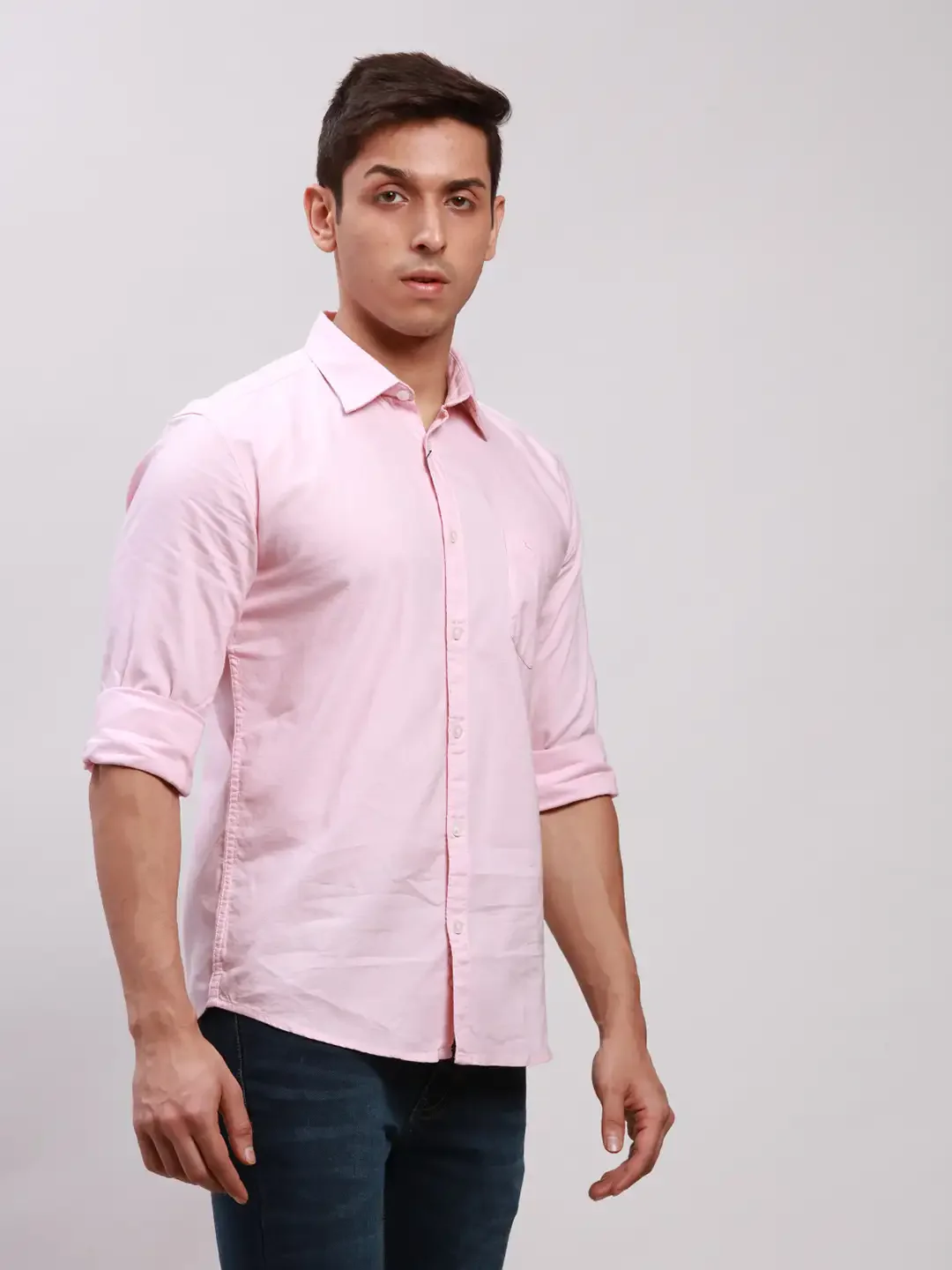 Parx Men Pink Solid Slim Fit Cotton Casual Shirt - Image 2