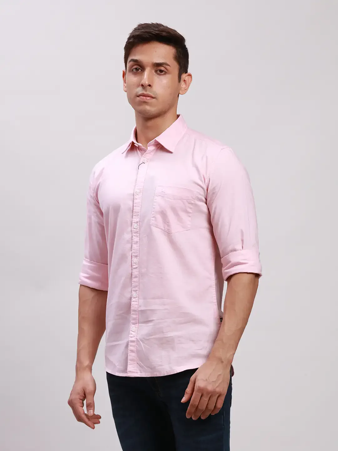 Parx Men Pink Solid Slim Fit Cotton Casual Shirt - Image 3